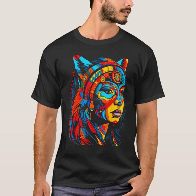 Woman Wolf Head Native American Creative T-Shirt (Vorderseite)