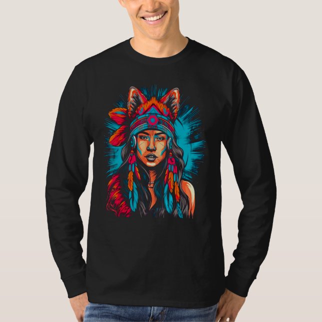 Woman Wolf Head Native American Intuitive T-Shirt (Vorderseite)