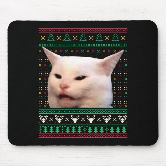 Woman Yelling At A Cat Ugly X-mas Sweaters Funny M Mousepad (Vorne)