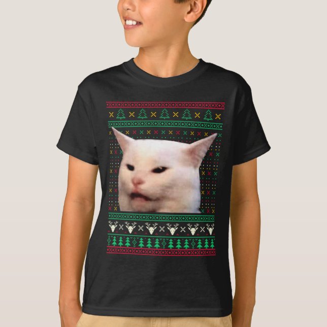 Woman Yelling At A Cat Ugly X-mas Sweaters Funny M T-Shirt (Vorderseite)