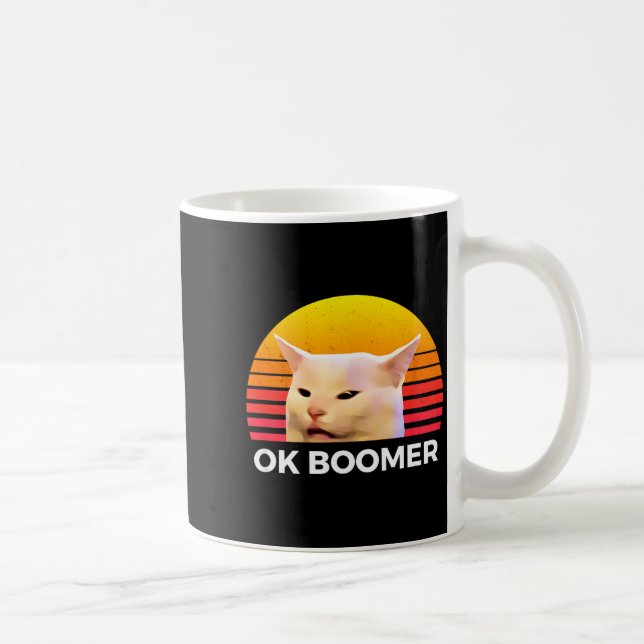 Woman Yelling At Table Dinner Funny Cat Ok Boomer  Kaffeetasse (Rechts)