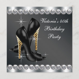 Womans Chic Black Birthday Party Einladung