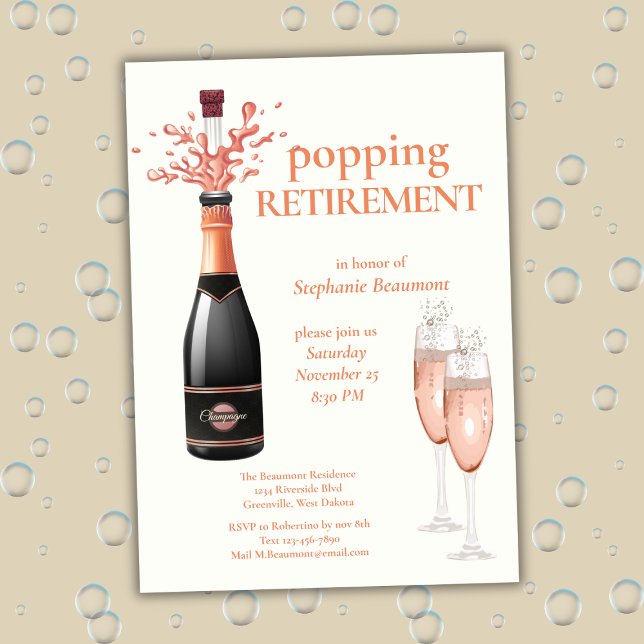 Woman's Elegant Popping Champagne Retirement Einladung (Von Creator hochgeladen)