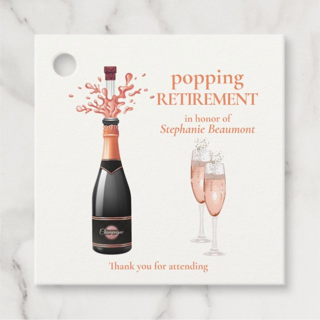 Woman's Elegant Popping Champagne Retirement Geschenkanhänger (Vorderseite)