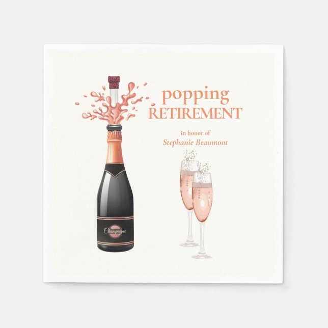 Woman's Elegant Popping Champagne Retirement Serviette (Vorderseite)