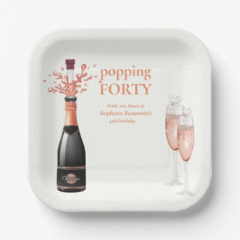 Woman's Funny Popping Champagne 40th Birthday Pappteller