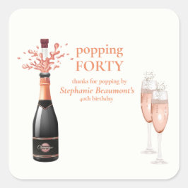 Woman's Funny Popping Champagne 40th Birthday Quadratischer Aufkleber