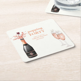 Woman's Funny Popping Champagne 40th Birthday Rechteckiger Pappuntersetzer