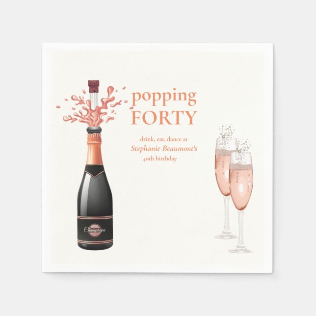 Woman's Funny Popping Champagne 40th Birthday Serviette (Vorderseite)