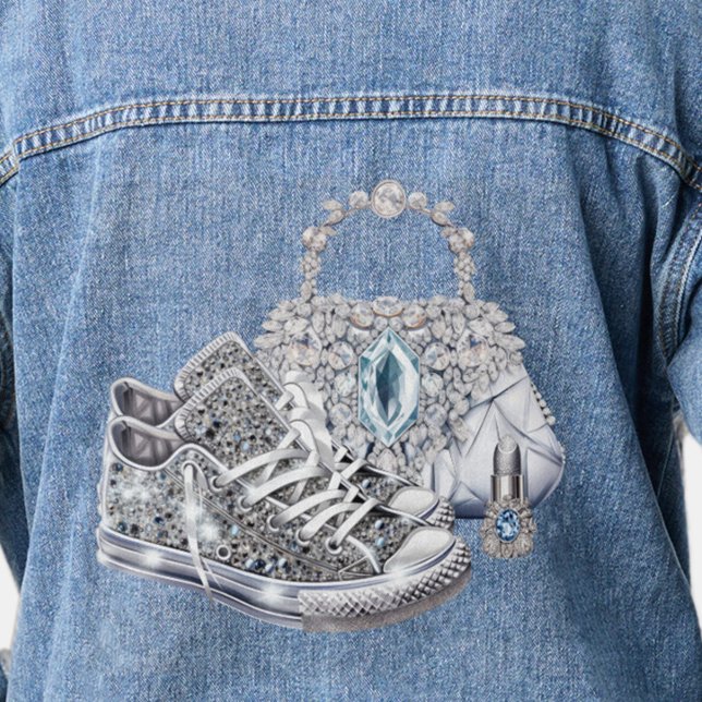 Womans Glam Sneaker Denim Jacket Jeansjacke (Diamond sneaker denim jacket.)