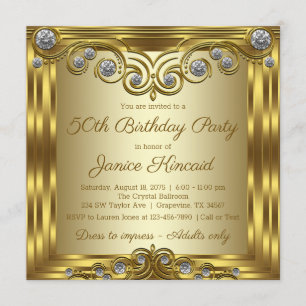 Womans Gold Diamond Glam Birthday Party Einladung