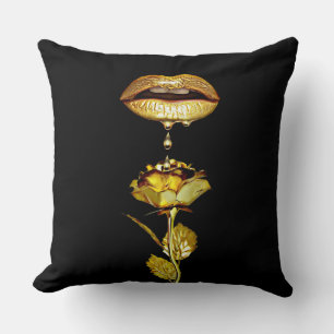 Womans Lips Dripping Liquid Gold makeup Art Kissen