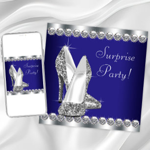 Womans Royal Blue Surprise Birthday Party Einladung
