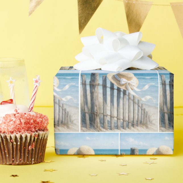 Woman's Summer Straw Hat In Ocean Breeze Geschenkpapier (Geburtstagsparty)