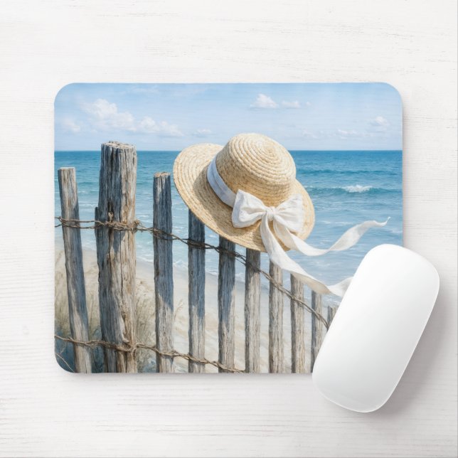 Woman's Summer Straw Hat In Ocean Breeze Mousepad (Mit Mouse)