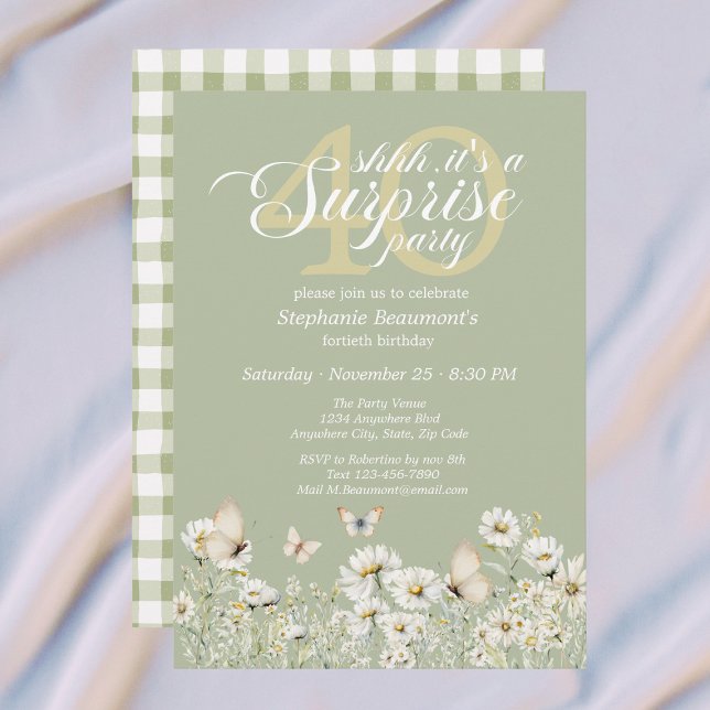 Woman's White Wildflower Surprise 40th Birthday Einladung (Von Creator hochgeladen)