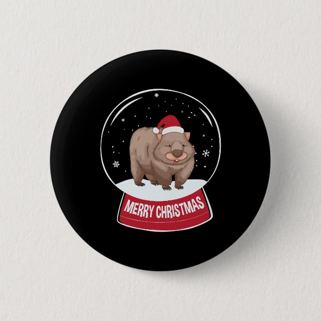 Wombat Frohe Weihnachtsschneeball Button (Vorderseite)