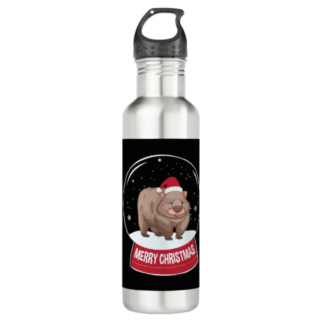 Wombat Frohe Weihnachtsschneeball Edelstahlflasche (Vorderseite)