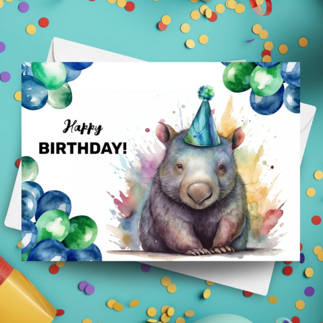 Wombat mit Balloons und Party Happy Birthday Karte (Von Creator hochgeladen)
