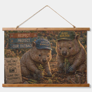 Wombat-Wanderer erkunden und schützen unser Outbac Wandteppich Mit Holzrahmen