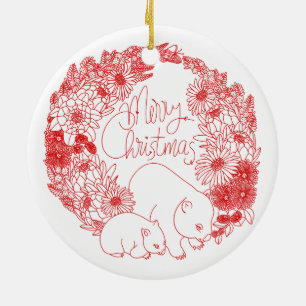 Wombat Weihnachten Rot Keramik Ornament