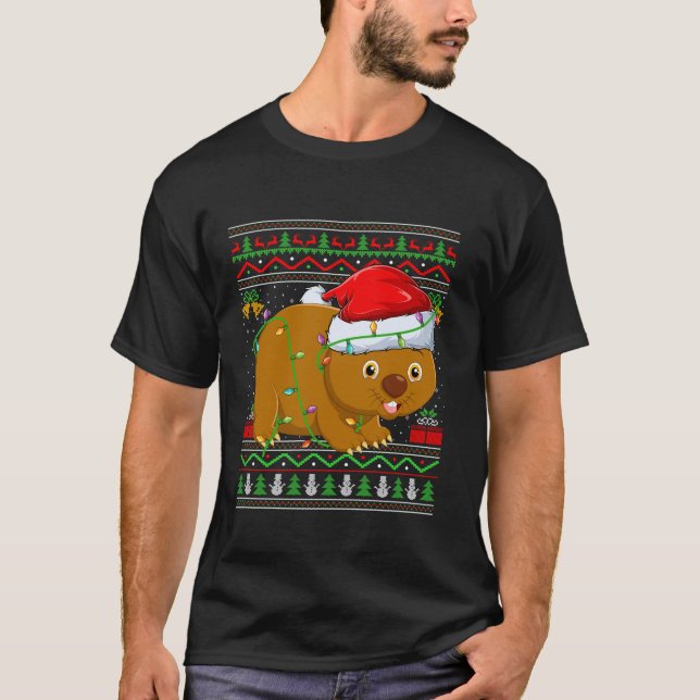 Wombat Weihnachtsbeleuchtung Weihnachtsweihe Weihn T-Shirt (Vorderseite)