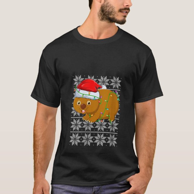 Wombat Weihnachtslicht Weihnachtsmannmütze Wombat  T-Shirt (Vorderseite)