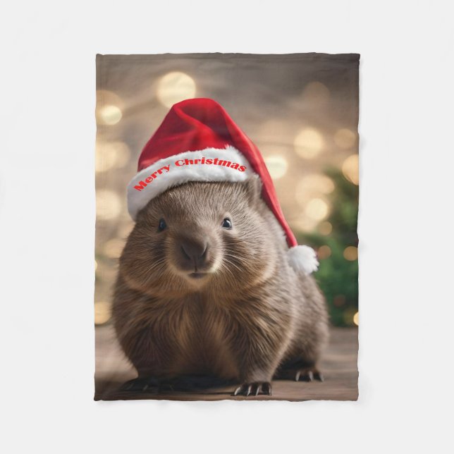 "Wombat Wonderland: Ein gemütlicher Weihnachtsaben Fleecedecke (Vorderseite)