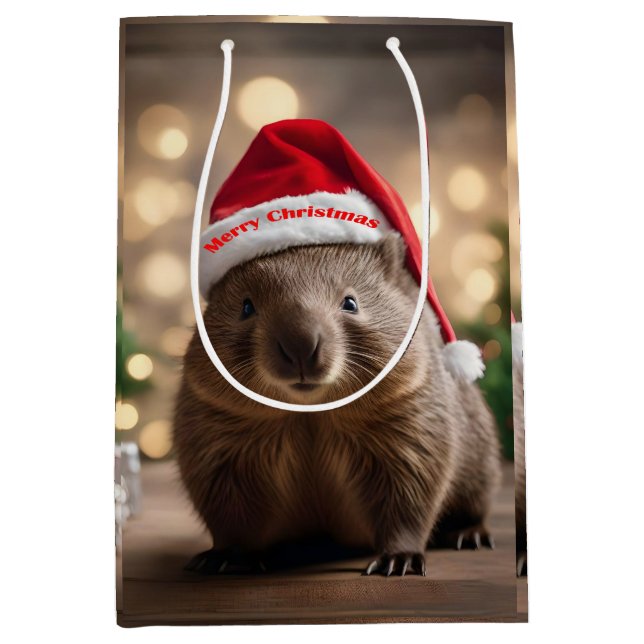 "Wombat Wonderland: Ein gemütlicher Weihnachtsaben Mittlere Geschenktüte (Vorderseite)