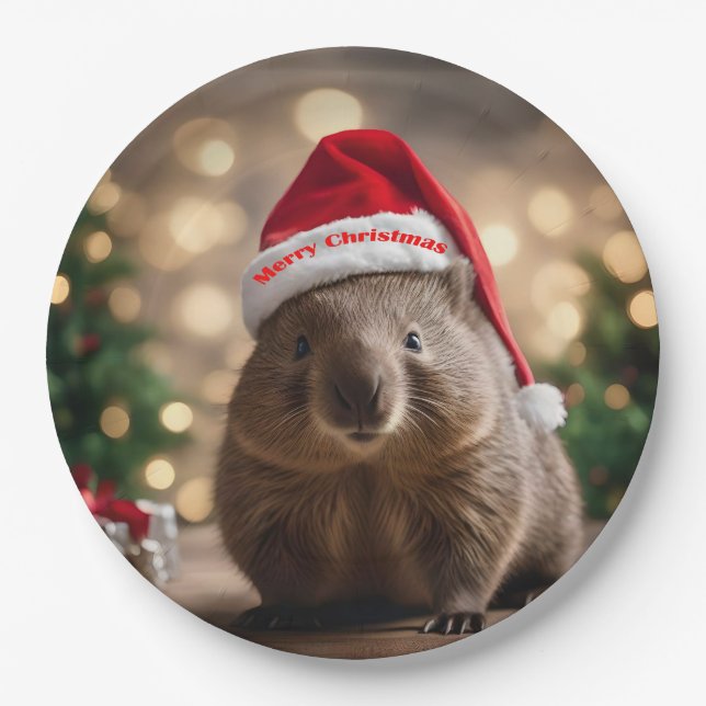 "Wombat Wonderland: Ein gemütlicher Weihnachtsaben Pappteller (Vorderseite)