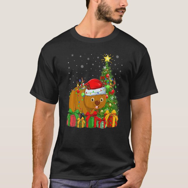Wombat  Xmas Holiday Santa Wombat Christmas Tree T-Shirt (Vorderseite)