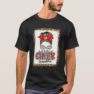 Women Cheer Grandma Messy Bun Leopard Cheerleading T-Shirt