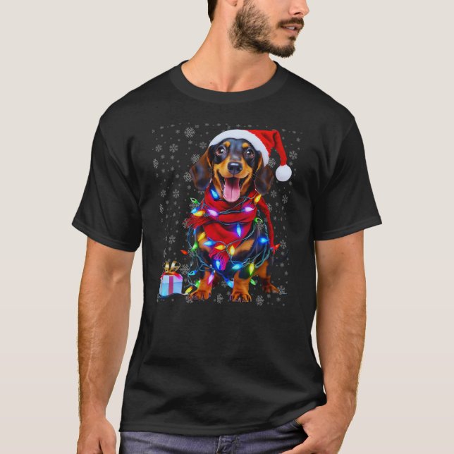 Women Christmas Dachshund Dog Santa Light ugly xma T-Shirt (Vorderseite)
