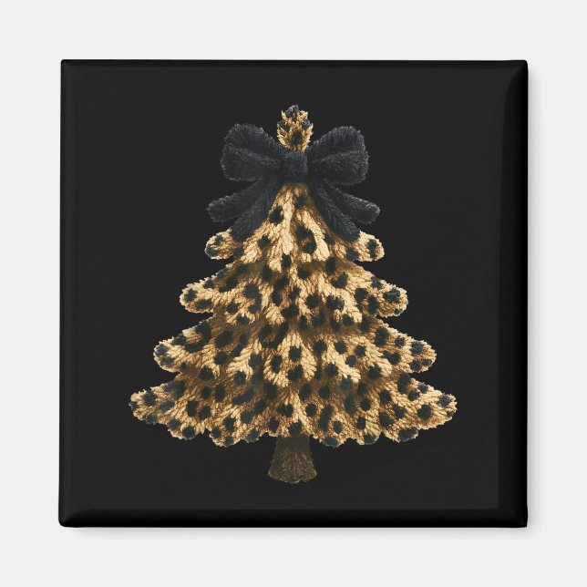 Women Coquette Bow Leopard Christmas Tree Xmas Hol Magnet (Vorne)