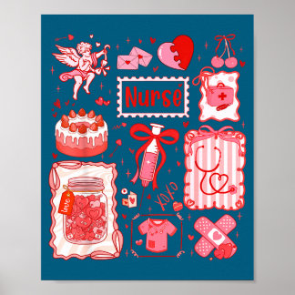 Women Coquette Bow Stethoscope Valentine Rn Poster