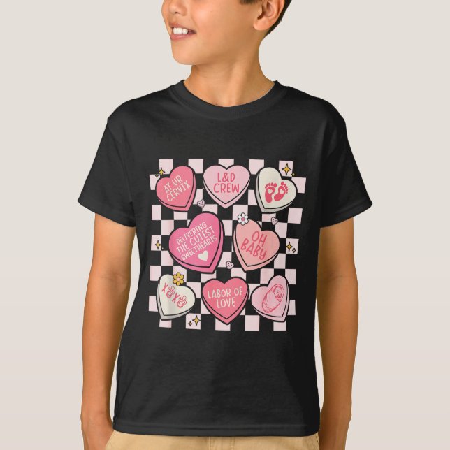 Women Labor And Delivery Nurse Hearts Candy Valent T-Shirt (Vorderseite)
