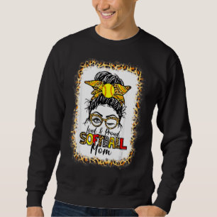 Women Loud & Proud Softball Mom Messy Bun Leopard Sweatshirt