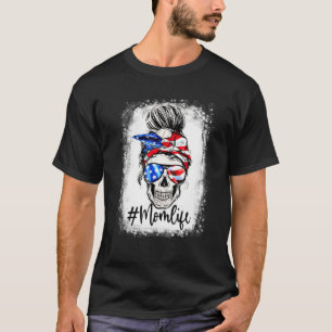 Women Mama Life Bleached Mama Life Flag USA Messy  T-Shirt