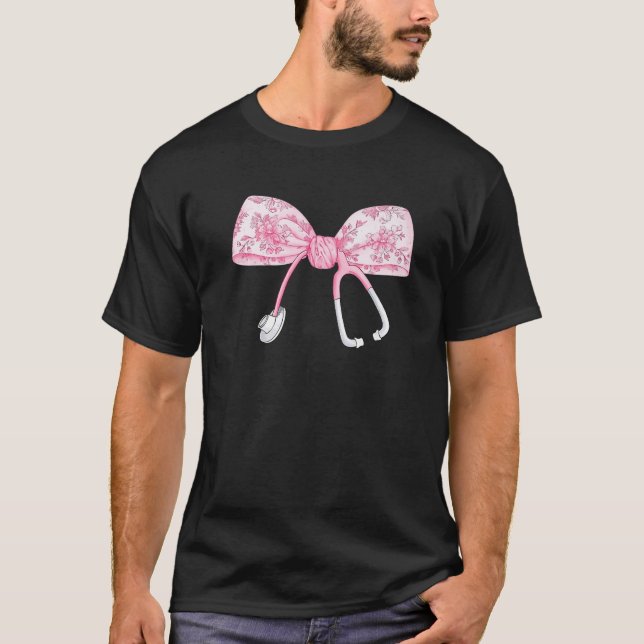 Women Pink Coquette Nurse Stethoscope Bow Nurse Ap T-Shirt (Vorderseite)