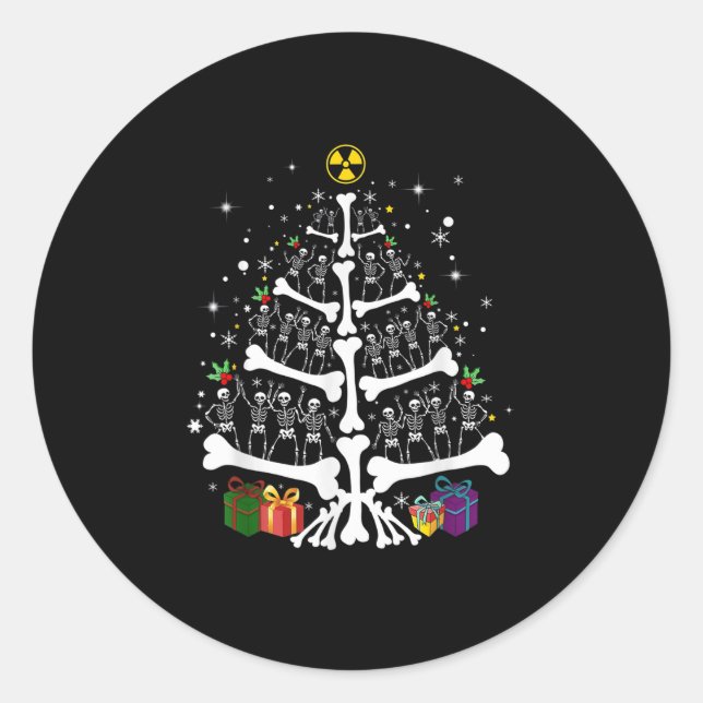 Women Radiology Skeleton Christmas Tree Xray Tech  Runder Aufkleber (Vorderseite)