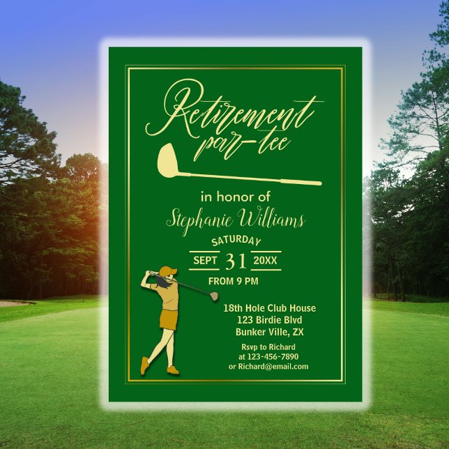 Women Retirement Golf Party Classic Green Golden Einladung (Von Creator hochgeladen)