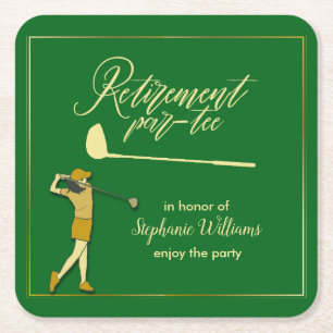 Women Retirement Golf Party Classic Green Golden Rechteckiger Pappuntersetzer