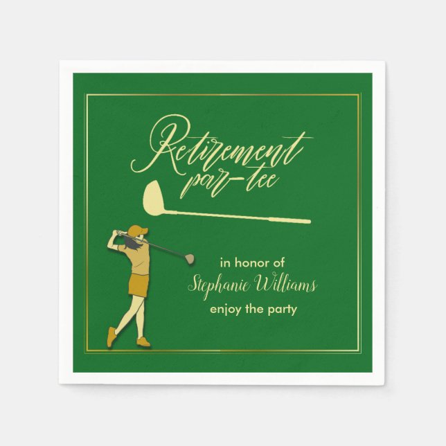 Women Retirement Golf Party Classic Green Golden Serviette (Vorderseite)