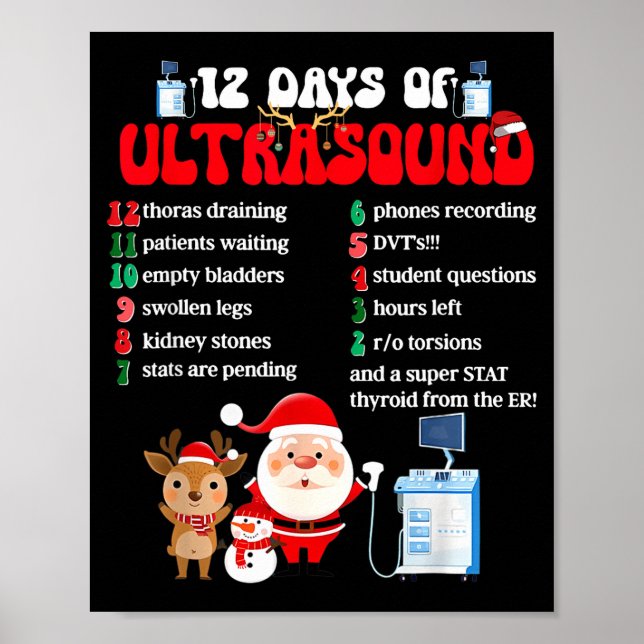 Women Retro 12 Days Of Ultrasound Tech Christmas S Poster (Vorne)