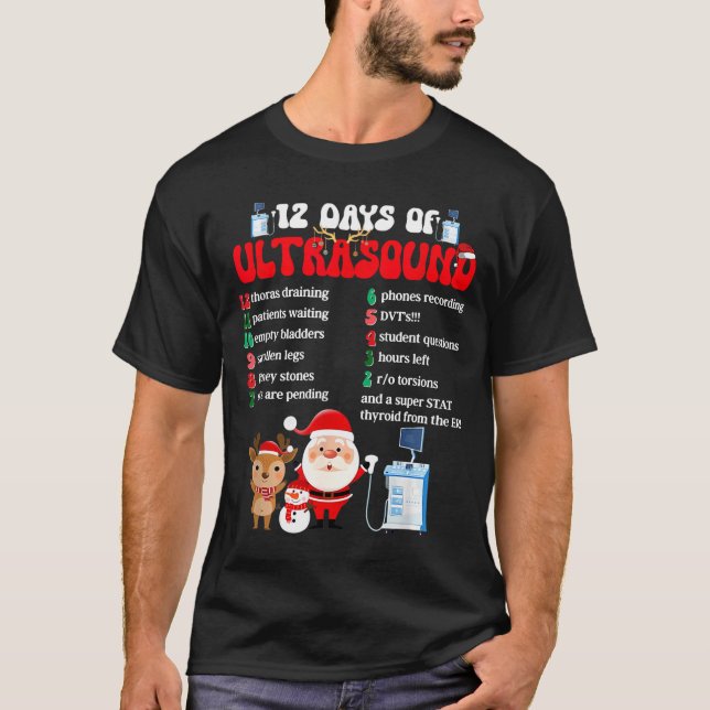 Women Retro 12 Days Of Ultrasound Tech Christmas S T-Shirt (Vorderseite)