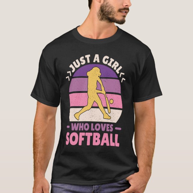 Women Retro Softball Player Just A Girl Who Loves  T-Shirt (Vorderseite)