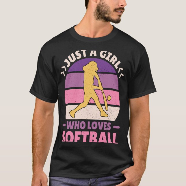 Women Retro Softball Player Nur ein Mädchen, die L T-Shirt (Vorderseite)