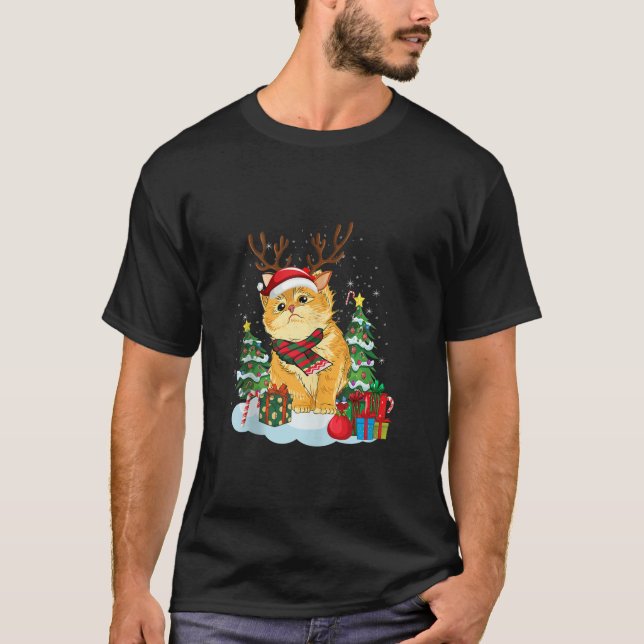 Women s Christmas cat Reindeer Xmas Tree Funny Tan T-Shirt (Vorderseite)