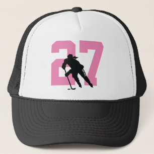 Women’s Custom Hockey Player Number Pink and Black Truckerkappe
