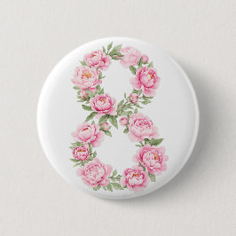 Women’s Day Peony Flower for March 8 Button